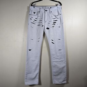 GUESS Men's Slim Jeans in Light Gray with Ripped Accents